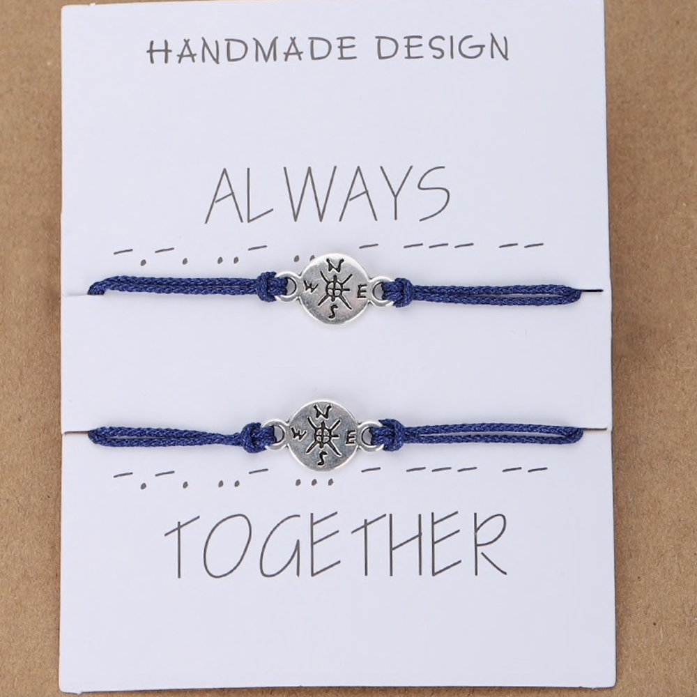 Nautical Compass Navy Blue Thread Bracelet Set